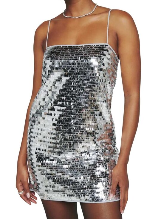 Reformation Dresses & Skirts - Reformation Alisha Dress Silver Sequin Mini Dress Party Disco Cocktail 2